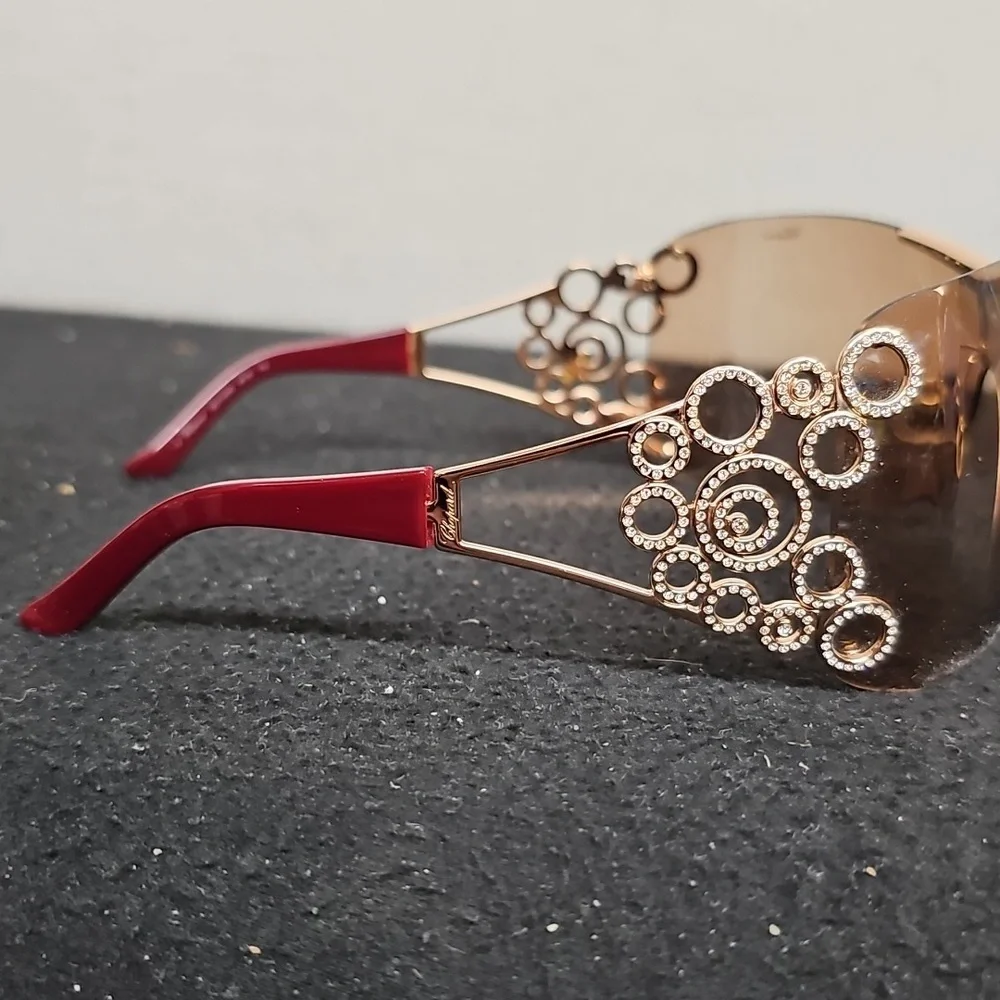 Chopard Brown Gradient Shield Sunglasses with Gold Accents